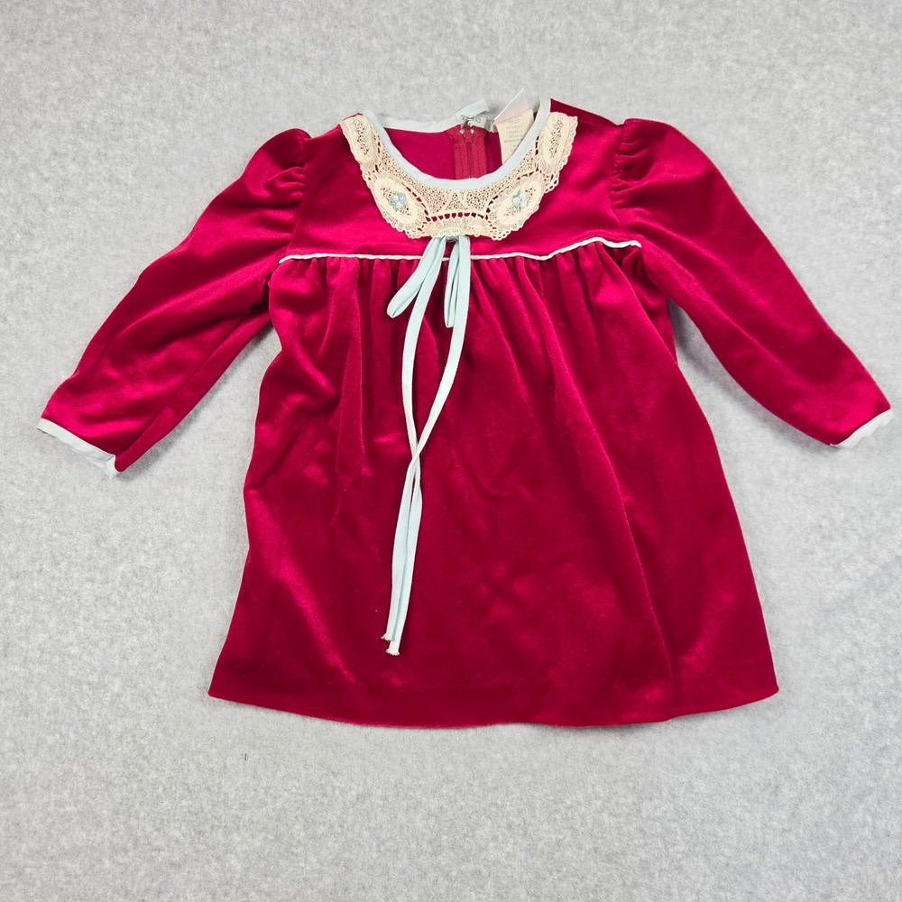 K.I.L. Girls Red Velvet Lace Collar Holiday Party Dress Size 4 Vintage USA Made